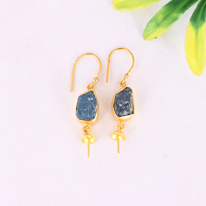 Boucles d'oreilles pendantes minimalistes élégantes en argent sterling 925 avec apatite néon naturelle brute - Product Image 1
