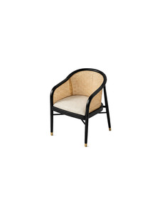 Fauteuil en rotin moderne avec revêtement en lin et pieds en teck massif pour salle à manger ou terrasse extérieure - Product Image 5
