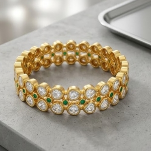 925 Silver Monzo Bangles Green Stone Crystal Designer <b>Kada</b> Set for Women Bridal Wedding Jewelry Everyday Wear Jewelry Set - Product Image 4