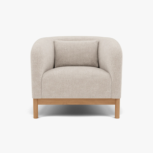 Fauteuil rembourré minimaliste moderne avec structure en teck massif, chaise longue en tissu - Product Image 2
