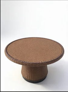 Ensemble de jardin en rotin avec table ronde, 4 chaises, coussins rouges, meubles de patio extérieur, style tropical, résistant aux intempéries, utilisation en cour - Product Image 2