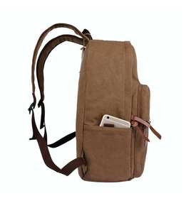 Classic <b>Brown</b> Nylon School Laptop <b>Backpack</b> Organizer Lightweight Waterproof Outdoor Travel Everyday Carry Secure Double Zippers - Product Image 6