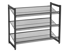 OEM/ODM Vietnam <b>3</b> Tier Adjustable Metal Mesh Shoe Rack Storage Organizer Stand Stackable Flat or Angled Shelf Black - Product Image 1