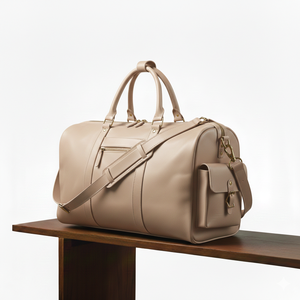 Sac de voyage léger en coton beige de luxe avec fermeture éclair, bandoulière réglable et design élégant à porter à la main - Product Image 6