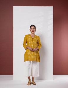 Women's Pure Cotton Embroidered Short Kurti Tunic Short <b>Kurta</b> - Product Image 2