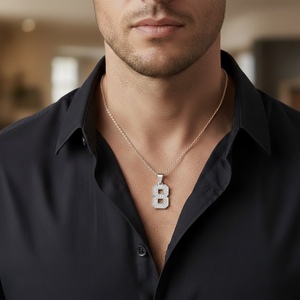 Diamtrendz Lucky Number 8 Hiphop Rhodium Plated 925 Silver Zircon <b>Pendant</b> Chain with 10K/14K/18K <b>Solid</b> <b>Gold</b> Options - Product Image 2