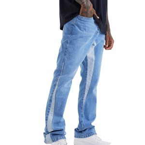 Custom High Quality Men's Baggy Flare Jeans Loose Fit Vintage Stacked Denim <b>Pant</b> Mid Waist Washed <b>Pant</b> - Product Image 2