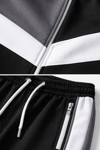 Ensemble de survêtement pour homme grande taille, imprimé, bicolore, réversible, tricoté, 100% polyester, veste zippée, pantalon de jogging, sport décontracté - Product Image 3