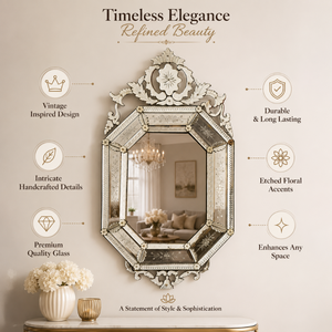 Miroir mural décoratif classique de luxe de style baroque vénitien avec cadre sculpté orné |   Miroir en verre vintage pour la décoration intérieure - Product Image 6