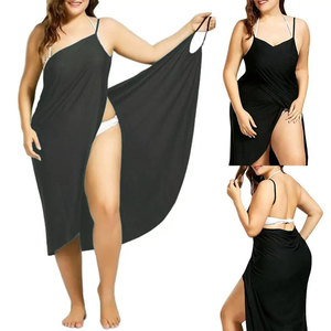 Robe portefeuille élégante pour femme, unie, à manches courtes, mi-longue, avec devant portefeuille, taille haute, jupe fluide, en tissu léger et confortable - Product Image 1