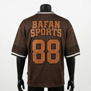 Camiseta de Fútbol para Hombre, 180 GSM, Micro Malla Premium de Poliéster, Marrón con Paneles de Manga en Contraste Blanco, Personalizable - Product Image 4