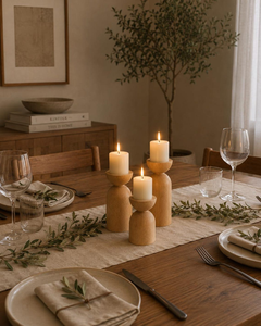 Porte-bougies coniques en bois massif faits à la main, style scandinave, rustiques, décoratifs, pour table - Product Image 5