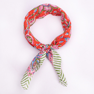 Designer Multi Colour Floral Pattern Handmade Cotton Bandana <b>Square</b> <b>Scarf</b> Skin-Friendly Blue Green Casual Style Spring Summer - Product Image 3