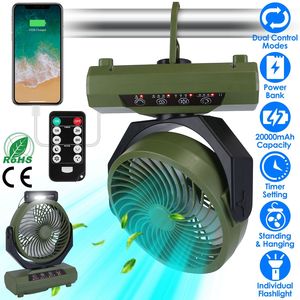 Ventilatore Portatile Ricaricabile 20000mAh con Torcia, Telecomando, Oscillazione, Luce da Campeggio, Gancio per Appendere, Illuminazione per Esterni - Product Image 1
