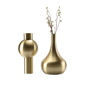 Aluminium Gold Color Artificial Flower <b>Vase</b> <b>Set</b> Of Two Different Sizes And Shape Flower Pots For For Home And Hotelware Use - Product Image 1