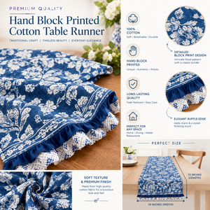 Chemin de table en coton floral vintage durable et personnalisable, fabriqué à la machine |   Nappe en lin bleu pour la décoration de table en gros - Product Image 3