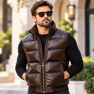 Men's Genuine Leather Bomber <b>Vest</b> Breathable Autumn Sleeveless Coat Gift Him - Product Image 4