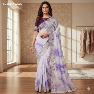 Dernière collection de saris et chemisiers en tissu Butti et bordure brodés de fils et de paillettes, motif Gold Crush, fournisseur d'Inde - Product Image 3