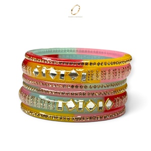 Ensemble de bracelets multicolores en acrylique de style cachemire pour femmes, bijoux traditionnels indiens pour mariage et fêtes - Product Image 1