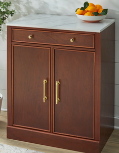 Meuble console de cuisine de luxe personnalisé avec plateau en faux marbre, buffet bar à vin en bois foncé, coffre de rangement pour salon et salle à manger - Product Image 4