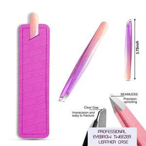 Pinzas de cejas para mujer, vello facial, depilación encarnada, pinzas de Punta inclinada de Material de acero de precisión con Funda de cuero - Product Image 1