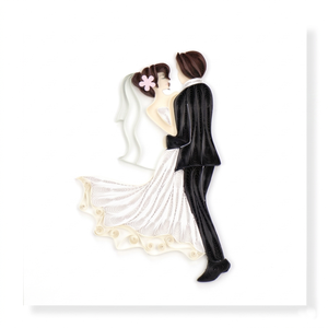 Tarjeta de quilling personalizada con diseño de pareja bailando, tarjeta de felicitación hecha a mano para boda con sobre, tarjeta de quilling con tema de amor para regalos - Product Image 1