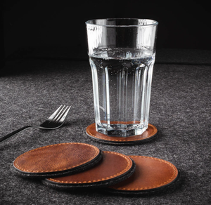 Posavasos Clásico de Cuero para Mesa, Juego de Accesorios de Comedor, Redondo, Marrón, con Costuras, Reutilizable - Product Image 6