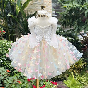 39 <b>Girls</b> Pink Butterfly Tulle <b>Princess</b> <b>Dress</b> with Multicolor Mini Butterflies, Floral Bodice Details and Large Back Butterfly - Product Image 6