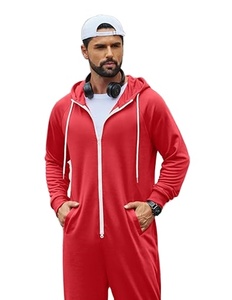 Conjunto Deportivo Rojo con Capucha para Hombre, Pantalones Deportivos Casuales de Manga Larga con Bolsillos Laterales, Ropa de Otoño Transpirable de Color Sólido con Cierre de Cremallera - Product Image 2