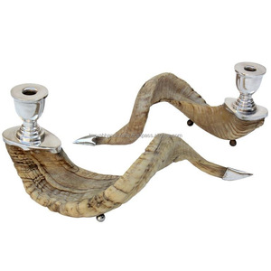 Bougeoir en corne de mouton Artisanat naturel et design attrayant Bougeoir en acier de l'Inde - Product Image 3