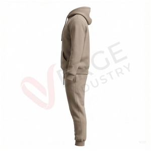 Ensemble de survêtement beige à capuche pour homme, manches longues, couleur unie, décontracté, respirant, coupe régulière, pour l'automne, avec cordon de serrage - Product Image 3
