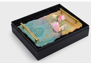 Luxury Resin <b>Serving</b> <b>Tray</b> With <b>Gold</b> Handles Lacquered Finished For Elegant Home And Stylish Modern Dining Presentation - Product Image 6