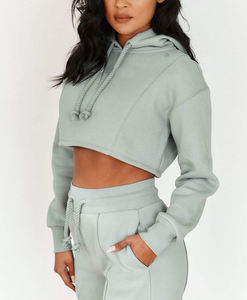 Lady'S Oem Fashion Thick Supper Cropped Hoodie <b>Pullover</b> <b>Womens</b> French Terry Cotton Crop Zip up Oversized Custom Hoodies <b>Women</b> - Product Image 4