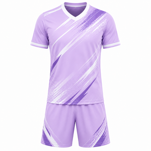 Ensemble maillot et short de football géométrique violet pour homme, col en V, manches courtes, anti-humidité, toutes saisons, imprimé par sublimation - Product Image 1