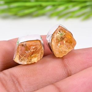 ต่างหูเงินแท้ประดับพลอยซิทรินดิบสำหรับคนเกิดเดือนพฤศจิกายน เครื่องประดับมินิมอล - Product Image 6