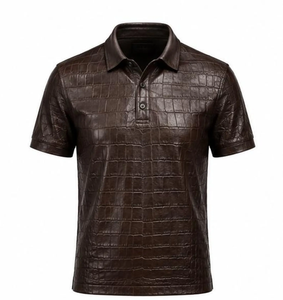 เสื้อโปโลหนังแท้สีดำสำหรับผู้ชายขายดี ผลิตตามสั่ง ขายส่ง - Product Image 1