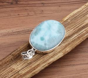 Pendentif en Larimar naturel, argent sterling 925 plaqué platine, collier vintage fait à la main en pierre bleue, bijoux personnalisés - Product Image 2