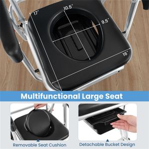 Sedia a rotelle comoda 4-in-1 per anziani, in alluminio antiruggine da 10 pollici, manuale, pieghevole, per letto/doccia/sedile WC rialzato, capacità 330 libbre - Product Image 6