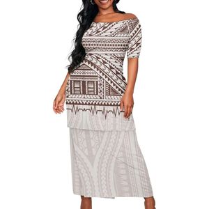 Robe longue à imprimé géométrique épaules dénudées avec ourlet étagé, style bohème, tenue décontractée d'été, coupe ajustée moulante - Product Image 1