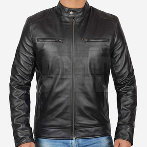 Fall Winter Men's Genuine Leather Jacket with Stand Collar and Front Logo Cow Skin Leather Best Quality - Product Image 2