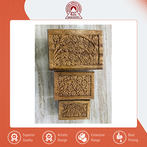 Widely Used High Quality Eco Friendly Handmade Grade a Rectangular Carved Sheesham Wood Cremation Urns Set 3 for Keeping <b>Ashes</b> - Product Image 5