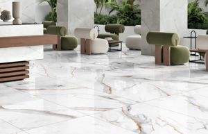 Azulejos de porcelana Premium Glacier 600x1200 de gran formato, color blanco hielo, para paredes de edificios comerciales y proyectos hoteleros. - Product Image 2