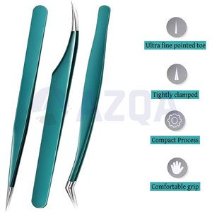 Ensemble de pinces à épiler professionnelles en acier inoxydable pour extensions de cils, avec pointes droites, courbées et à 45 degrés pour un travail de précision des cils - Product Image 2