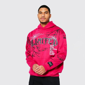 Pink <b>Winter</b> Embroidered Zipper-Up Casual Streetwear 100% Cotton Heavyweight Hoodie for Men Halloween Edition - Product Image 1