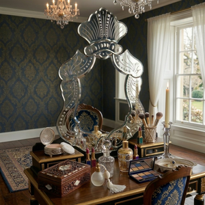 Espejo de Pared Barroco Veneciano Ornamentado |   Espejo Decorativo Antiguo con Marco Tallado para Sala de Estar y Decoración de Interiores - Product Image 4