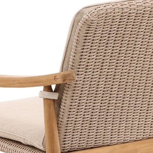 Chaise élégante en teck massif avec design en rotin tressé et coussin moelleux, fauteuil de salle à manger haut de gamme pour café et hôtel - Product Image 6