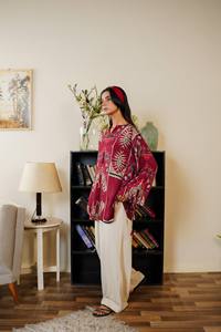 Conjunto de Kurti de Rayón y Algodón para Mujer, Blusa y Pantalones con Estampado Floral, Cuello en V, Manga Larga, Ropa Formal Elegante - Product Image 2
