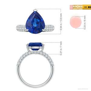 Anillo de Compromiso de Oro Sólido de 14K con Zafiro Azul en Forma de Pera Descentrada y Detalles de Diamantes, Joyería Fina Hecha a Mano y Personalizada para Boda - Product Image 3