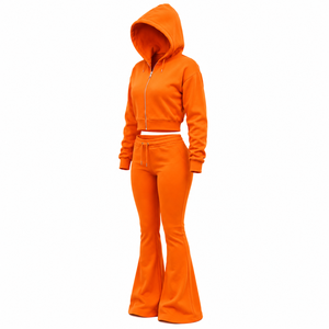 Custom Women Flare Tracksuit Trendy Y2K Cropped Zip Hoodie <b>Bell</b> Bottom Sweatpants Set Stylish Fashion Women's Flare Tracksuit - Product Image 4