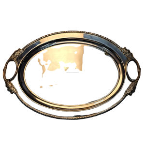 Plateau de service ovale plaqué argent avec le blason de l'Association des Éleveurs de Chevaux de Californie, plateau de service avec poignées ornées - Product Image 1